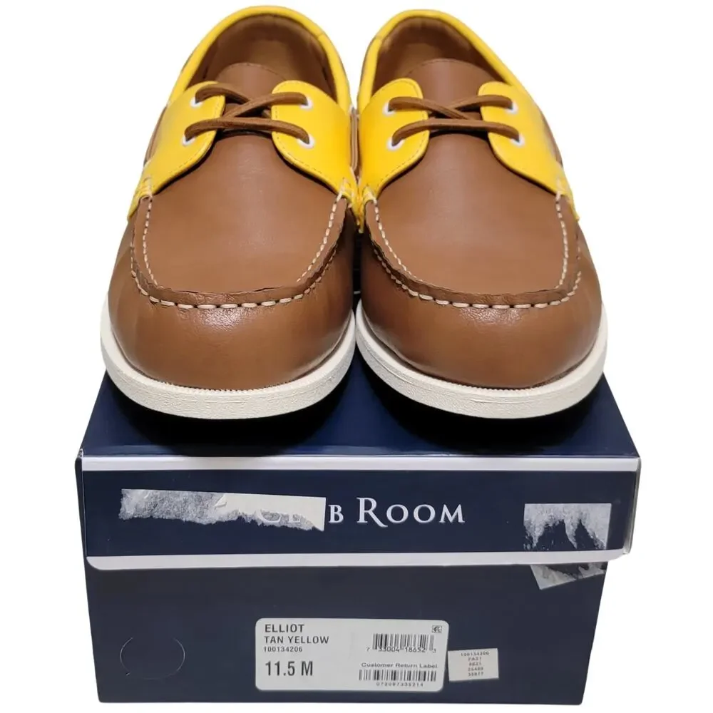 Club Room Men Elliot 2 Eye Boat Shoes Size US 11.5M Tan Yellow Faux Leather